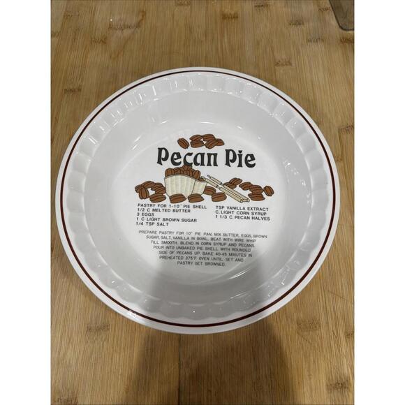 Other - Vintage Pecan Pie Recipe Baking Baker Dish Plate 10” Hankook *
